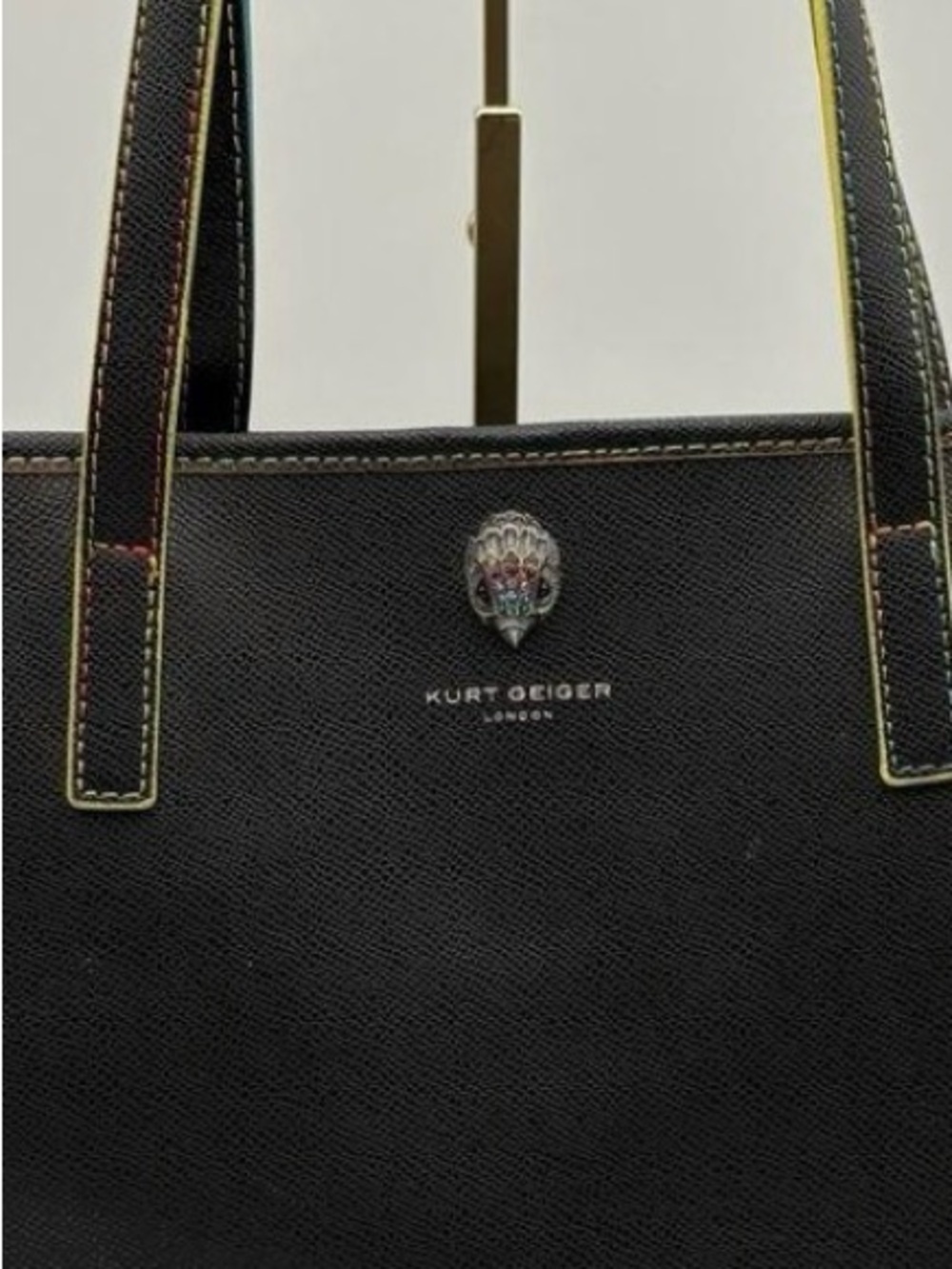 Kurt Geiger Black Tote with Multicolor Topstitching and Emblem
